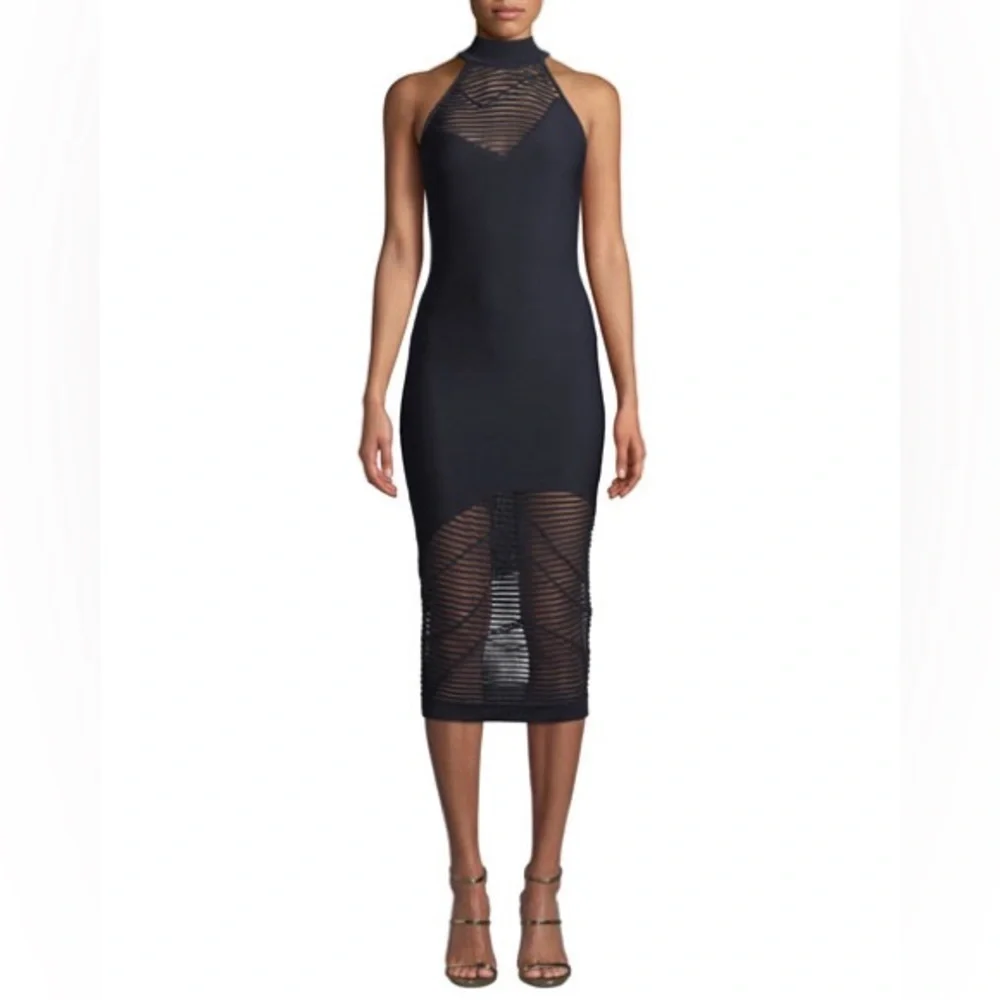 Cushnie et Ochs Stripe Mock-Neck Knit Sleeveless Body-Con Dress NWT Medium Black